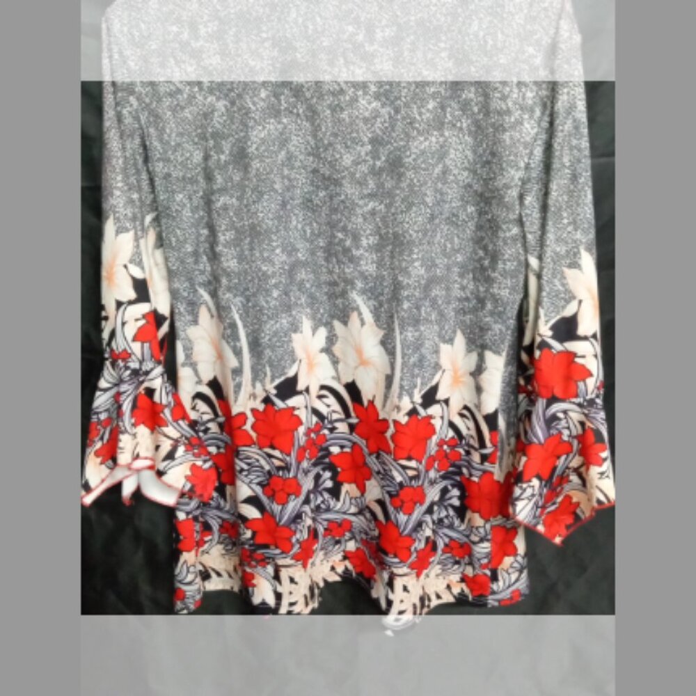 Women's Floral Red black & Gray /Flare Sleeve Bohemian Blouse. - Picture 5 of 6